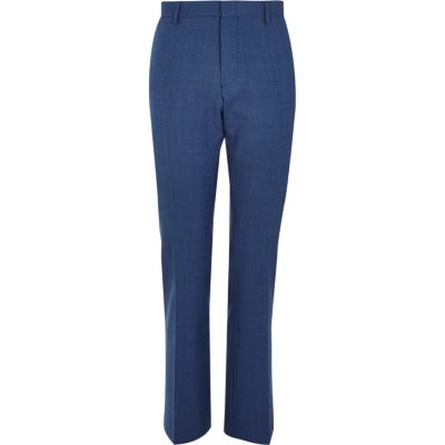 Blue textured slim suit trousers